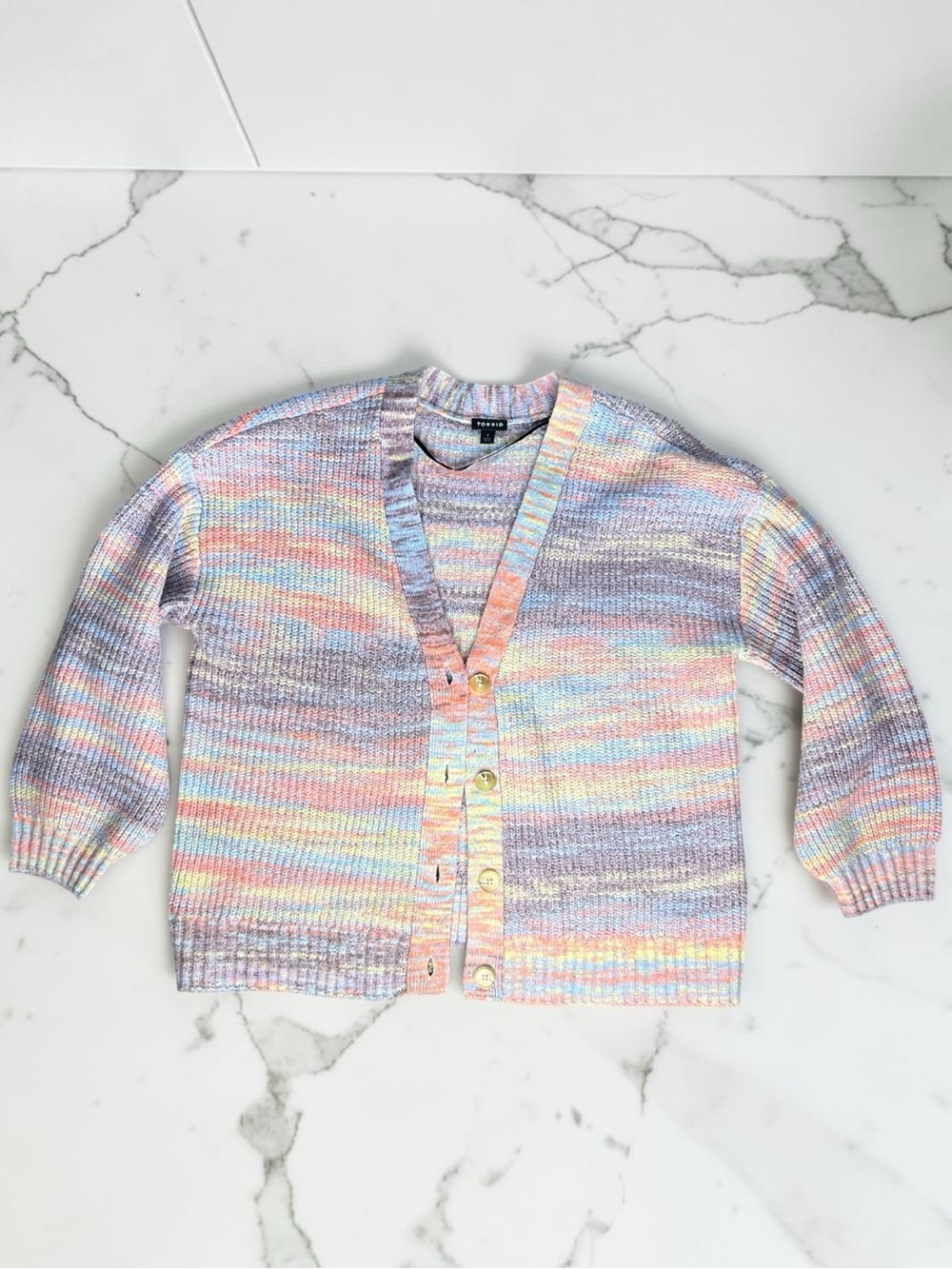 Torrid Pastel Rainbow Stripe Knit Cardigan Size 1X